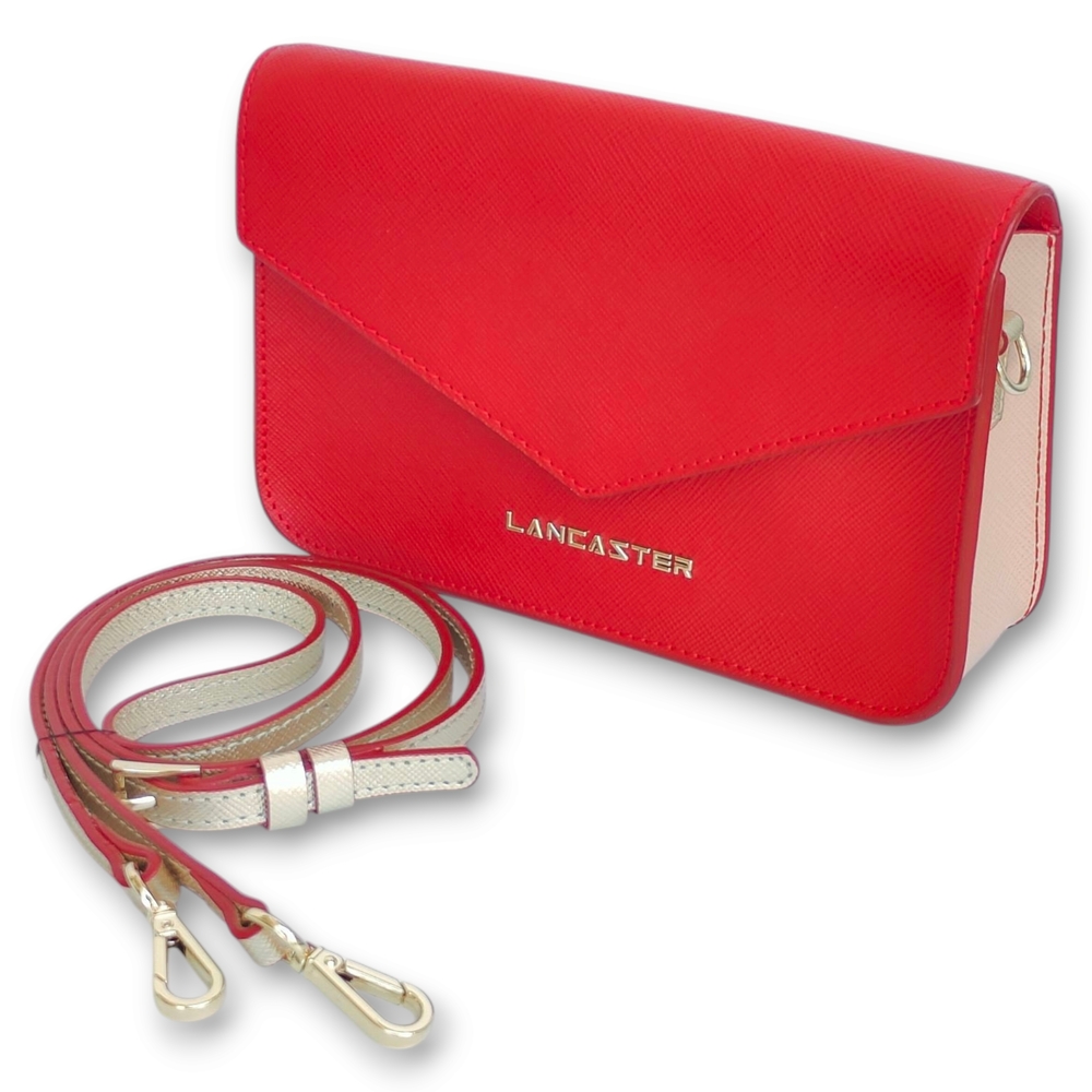 Lancaster Adeline Two Tone Red Saffiano Mini Crossbody Purse NWOT